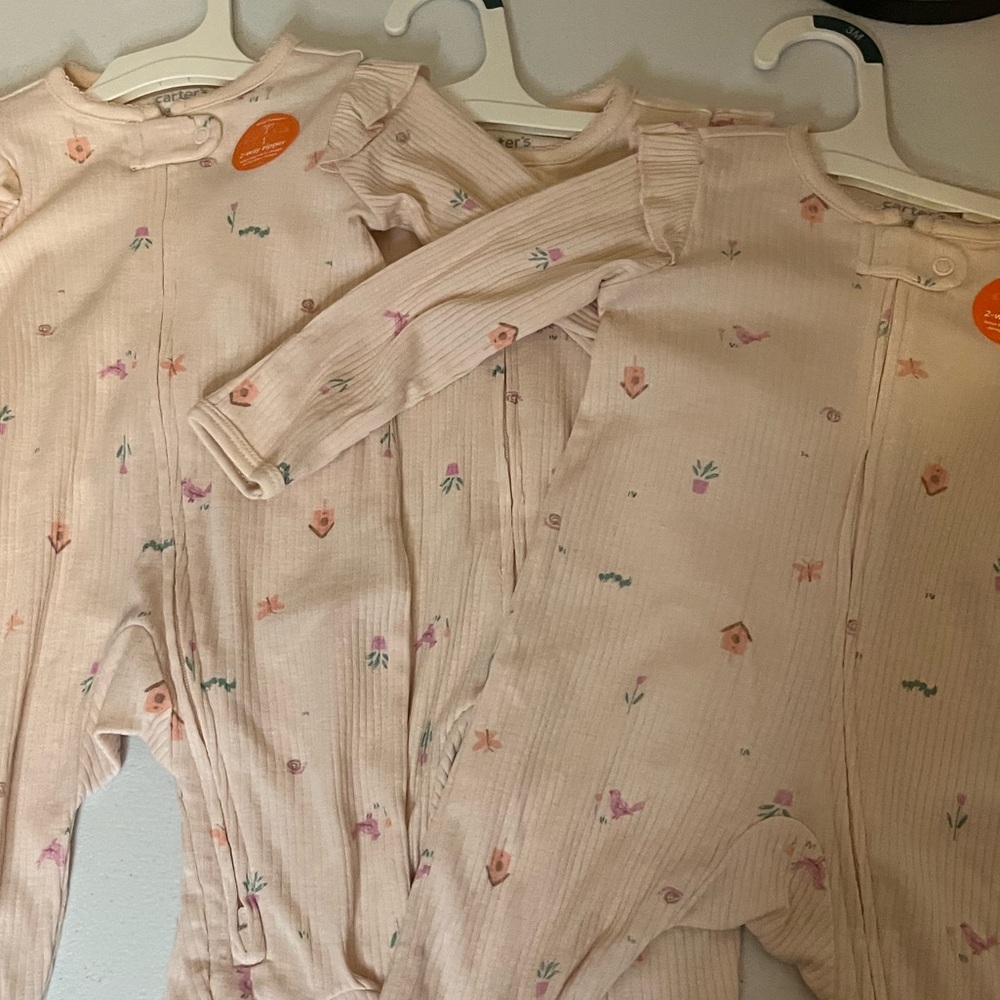 NWT Set of 6 Carter's Light Pink Floral Footies Size 3 Months